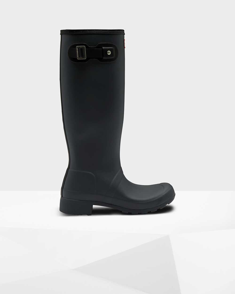 Hunter Original Tour Foldable Tall Women's Rain Boots NZ-36087G Dark Grey/Black